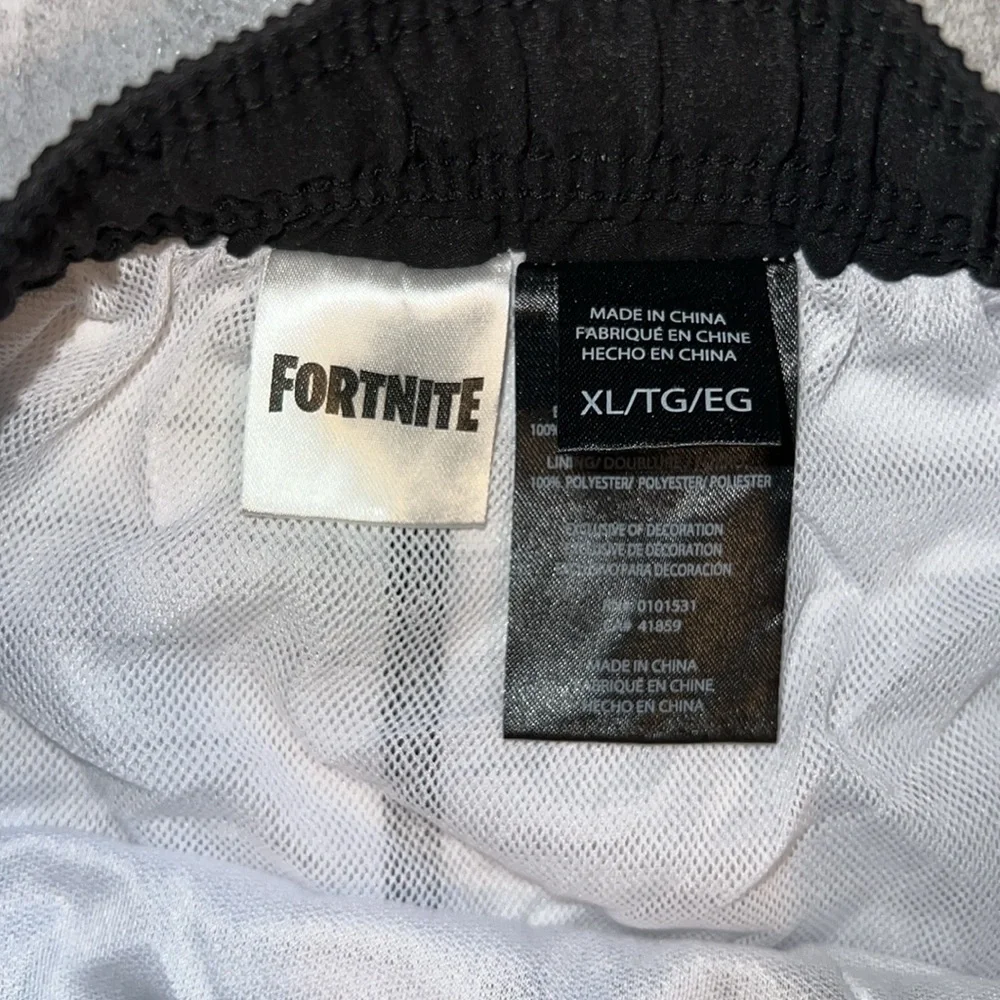 Grey & black striped Fortnite swim bottoms size XL kids swim trunks